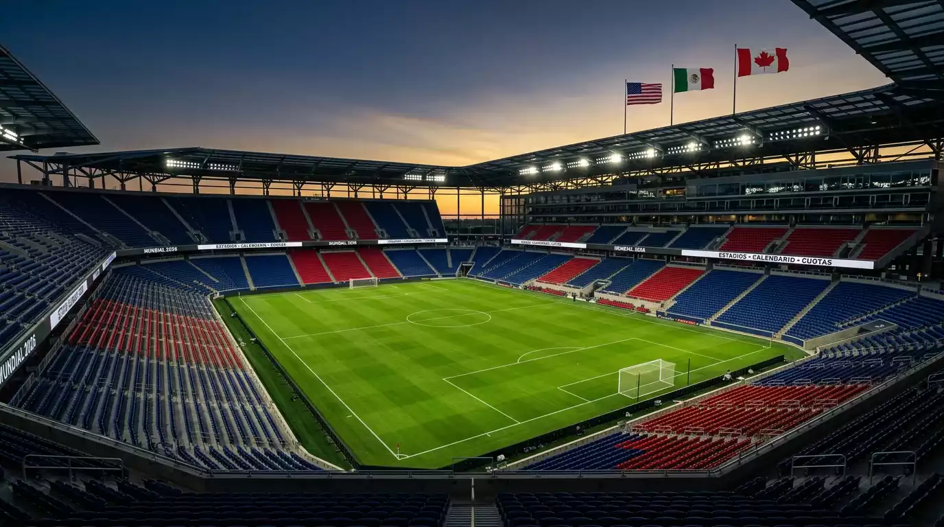 Estadio iluminado durante un partido nocturno del Mundial 2026