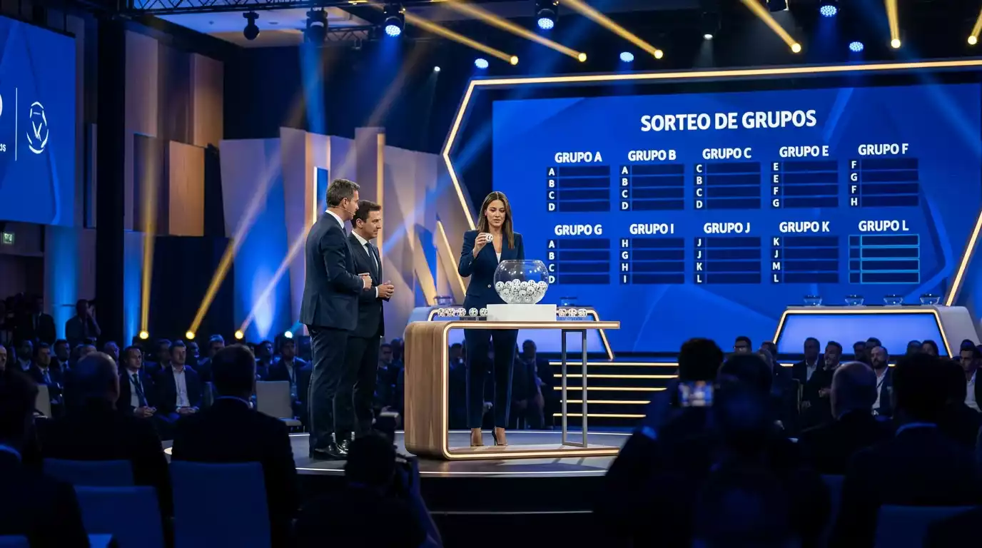 Bolilleros y pantallas mostrando los grupos del Mundial 2026 durante la ceremonia del sorteo en Zurich